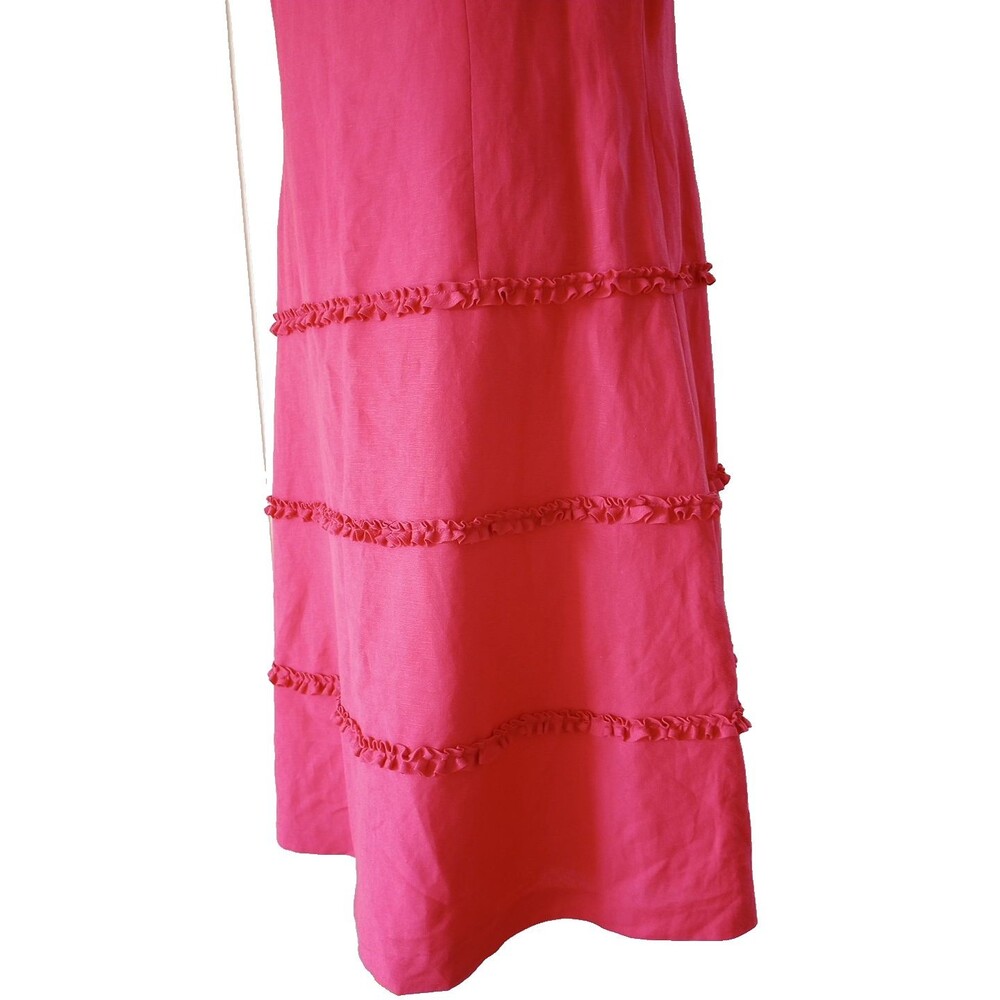 Talbots Pink Dress 16P Linen Blend Midi VNeck Ruffle Princess Fairy Easter NWT - Picture 5 of 10